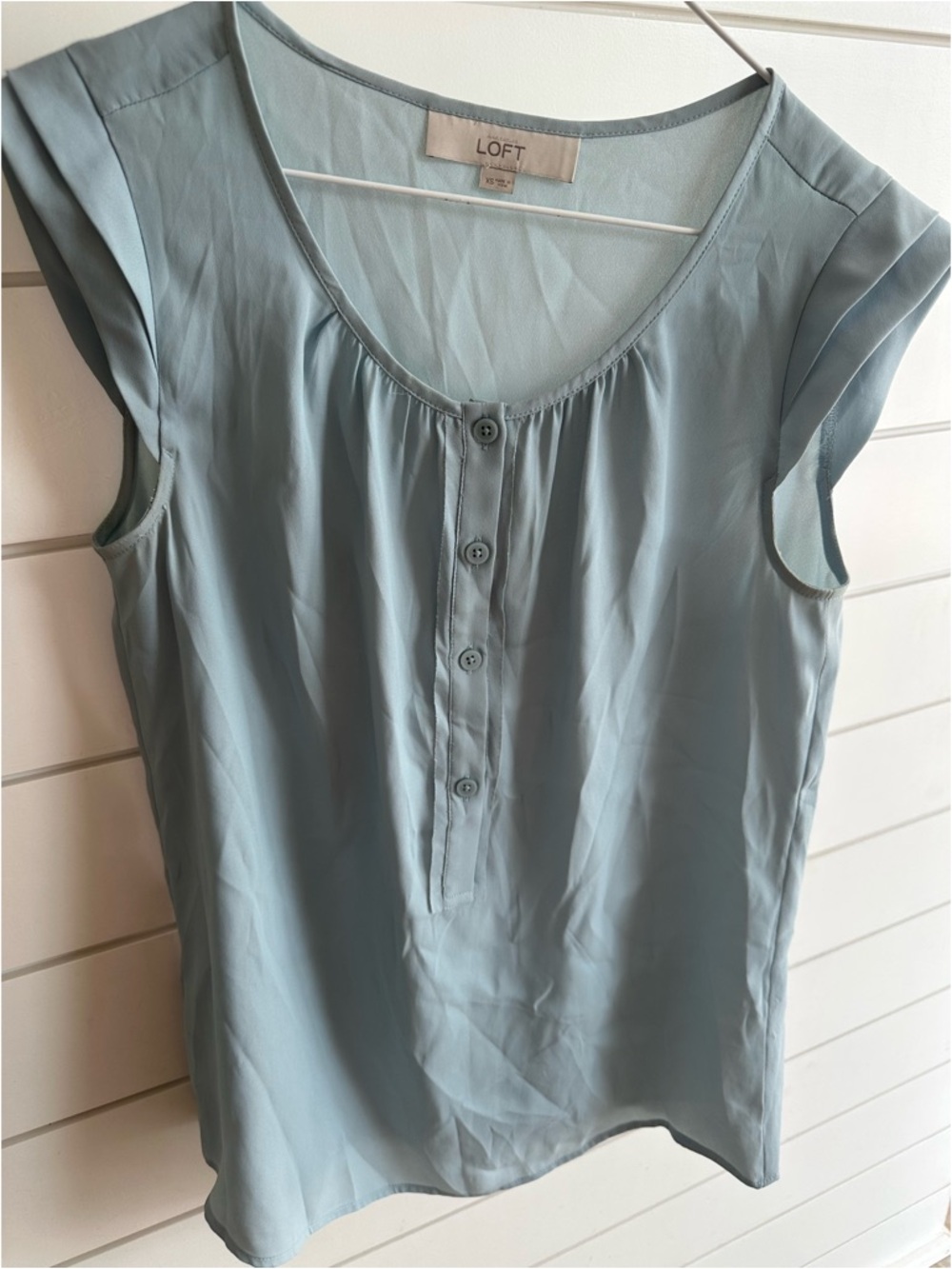 LOFT Pale Blue Button-Front Cap Sleeve Top